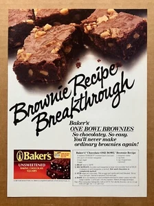 1992 Baker's Chocolate "Brownie Recipe Breakthrough" Print Ad, 7 7/8"x10 3/4" - Picture 1 of 3