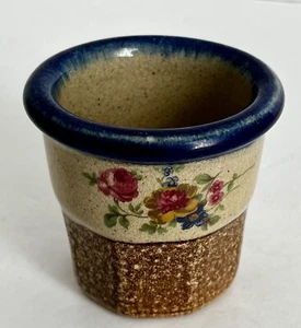 Monroe Salt Works Maine Pottery Crock Stoneware Rose Design Cobalt Blue Rim - Picture 1 of 6