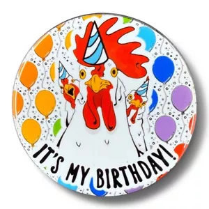 Beinhorn Huhn Geburtstag Ballon Pinback Button Handarbeit Geschenk 2,25 - Bild 1 von 3