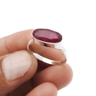 Anillo llamativo de moda con piedras preciosas de rubí rosa talla 6 plata esterlina regalo de Navidad Foto 1 de 4