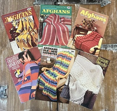 Coats & Clark Pattern Book Lot of 6 Crochet Knitting Afghans Old & New Favorites - Image 1 of 4