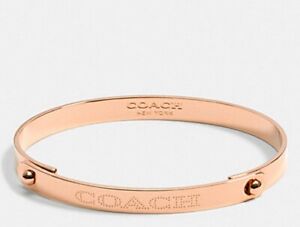 Coach Classic Rose Gold  Plated Dotted C Tension Plaque Bangle Bracelet NWOT