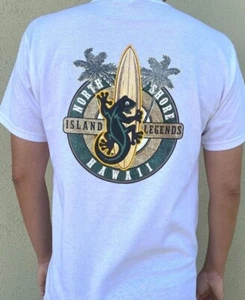 Hawaiian Style North Shore Gecko Surfing Surfboard Men Women White Cotton Tee - Picture 1 of 3