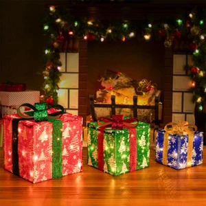 Set 3 Pacchetti Pacchi Regalo Natalizi Luminosi Natale Multicolore Bianco Caldo - Foto 1 di 8