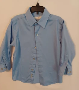 CALVIN KLEIN Boys SZ 5 Blue Sateen Button Down Dress Shirt, Easy Care Was $39.50 - Picture 1 of 2