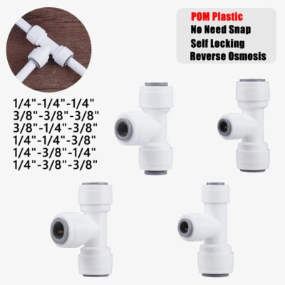 1/4” 3/8" Water Filter Tube Fittings Quick Connect Tee RO System Reverse Osmosis - Image 1 of 4