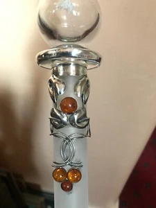 Oil Lamp Sterling Silver Amber mounted frosted glass tall Art Nouveau light old - Picture 1 of 23