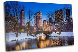 New York Gapstow Bridge Central Park Wintertime Canvas Wall Art Picture Print - Picture 1 of 8