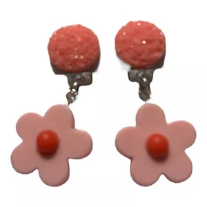 Orecchini a clip boutique anni 70 stile retrò rosa su rosa fiori ❄️ - Foto 1 di 3