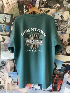 Vintage 90’s Downtown Harley Davidson Seattle WA Henley Shirt 2XL - Picture 1 of 6