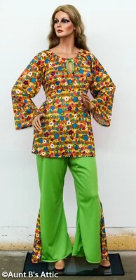 Traje pantalón y túnica top plus estilo retro años 60-70 damas 2 piezas multicolores Foto 1 de 2