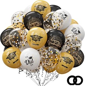 75 Pack Graduation Party Decorations Balloons Set - 12 Inch Black Gold Balloons - Picture 1 of 12