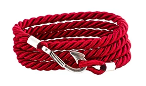 Bracciale Uomo Donna intrecciato 2-3 Giri Braccialetto con Gancio Argento/Rosso - Foto 1 di 5
