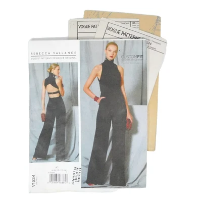Vogue 1524 Misses Jumpsuit Pattern Size 6-14 Uncut Open Back Halter Pockets - Image 1 of 4