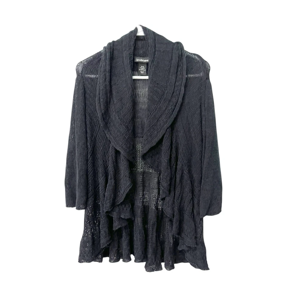 Cárdigan Lane Bryant Mujer 14/16 Negro Tejido Abierto Lino Cuello Volantes Gótico Grunge Foto 1 de 4