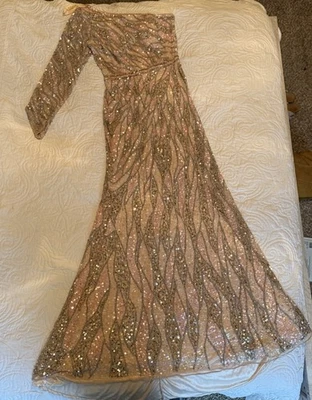 Vestido de noite Mac Duggal feminino lantejoulas ouro rosa 4 um ombro formal - Imagem 1 de 4