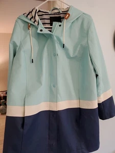 Talbots Damen Regenmantel Regenjacke gefüttert Reißverschluss Druckknöpfe Kapuze Übergröße 46 blau - Bild 1 von 11
