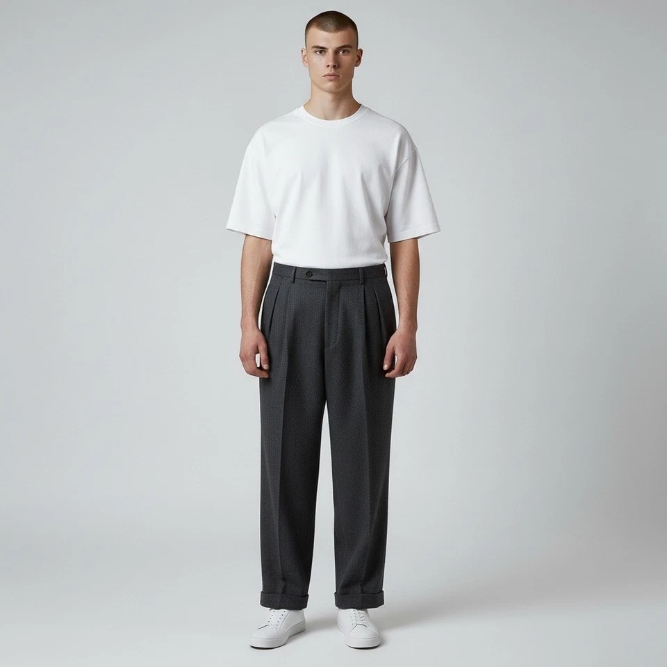 Pantalones de vestir de lana Incotex Super 120s 34x32 gris plisado con puños hechos en Italia Foto 1 de 4