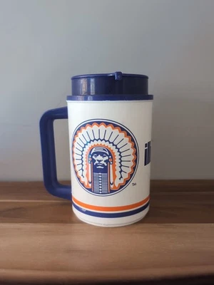 🔥 Illinois Fighting Illini Chief Illiniwek 90's Light Gray Plastic Thermo Mug - Image 1 of 4