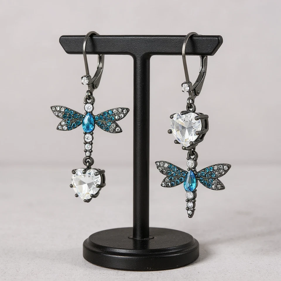 Betsey Johnson CZ & Butterfly Double Mismatch Drop Earrings Perfect Gift - Image 1 of 4