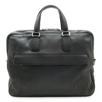 Gucci InterlockingG 322057 Black Leather Business Briefcase Zip Pocket Authentic - Image 1 of 4