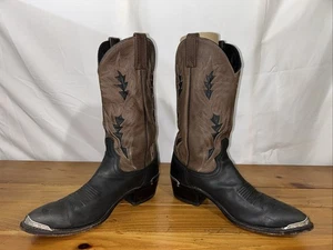 DAN POST Cowboy Western Boots Mens 9.5 D 16809 Leather Black Brown Embroidery - Picture 1 of 8