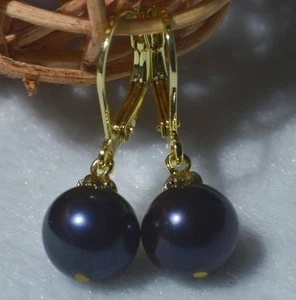 AAA natural 9-10MM south sea black pearl earrings 14K GOLD - Picture 1 of 3