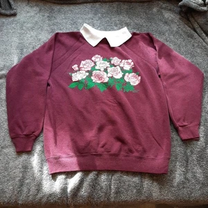 Sudadera Vintage Años 90 Morning Sun Hanes Floral Rosas Púrpura M Cuello Abuela - Imagen 1 de 10
