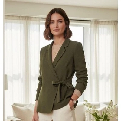 SPANX Crepe Wrap Blazer Size XL Midnight Olive Green Tie Front Career Work - Image 1 of 4