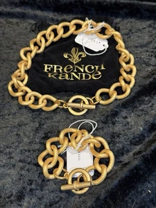Conjunto de pulsera collar de eslabones gruesos tono dorado Kande francés nuevo stock antiguo SIN USAR - Imagen 1 de 9