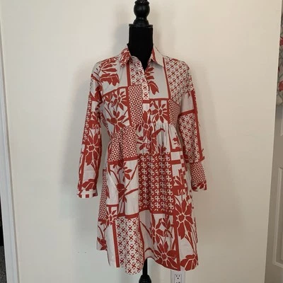 MAEVE Anthropologie Orange White Geometric Veronia Shirt Dress Knee Length SP - Image 1 of 4