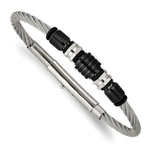 Stainless Steel Brushed & Polished Black IP & Rubber Adj.8 to 8.75in Bracel - Picture 1 of 3