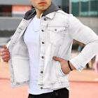 Comfortable Men's Slim Fit Jean Button Up Coat Lapel Tops with Hooded Sleeves