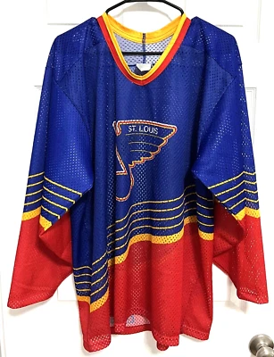ST LOUIS BLUES 18 Men Blue Red Mesh Vintage 90s NHL Maska Hockey Jersey L CCM - Image 1 of 4