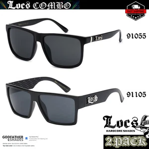 2 Pack "FLAT TOP" LOCS | BLACK Sunglasses Gangster Oversized Designer Men Shades - Picture 1 of 6