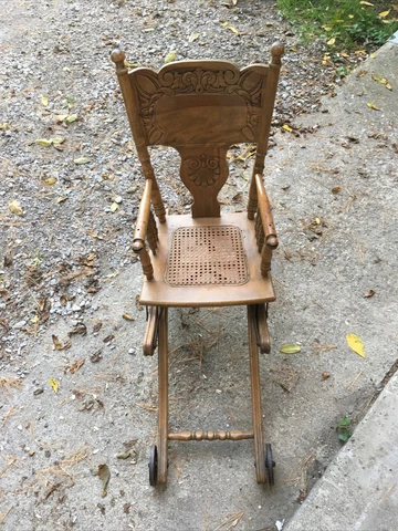 Antique Collapsible High Chair Metal Wheels Good Condition For Decoration Only Cover