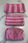 Bundle 3 VICTORIA SECRET Signature Pink Striped Travel Cosmetic Makeup Bag Used