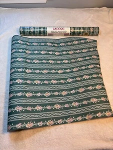 2 Lennon Wallpaper WallCoverings Rolls Dark Green Pink Floral Ribbons Stripe - Picture 1 of 10