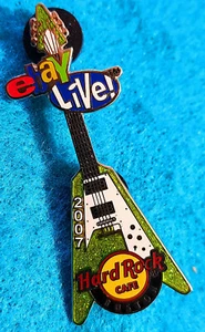 GUITARRA BOSTON EBAY EVENTO ESPECIAL EN VIVO VERDE BRILLO VUELO V Hard Rock Café PIN - Imagen 1 de 1