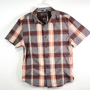 PRANA Mens Shirt Slim Fit Size Lg Button Up Plaid Organic Cotton Short Sleeves - Picture 1 of 13