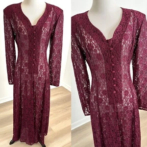 Vintage All That Jazz Raspberry Lace Maxi Dress Victorian Prairie 9/10 Read! - Picture 1 of 11