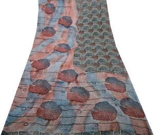 Sushila Vintage Multi-Color Saree 100% Pure Georgette Silk Printed Craft Fabric - Bild 1 von 9