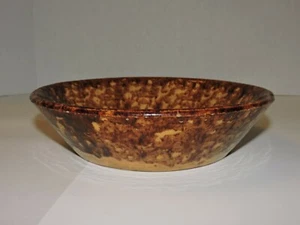 ANTIQUE ROCKINGHAM  9 INCH MILK BOWL YELLOW AND BROWN SPONGWARE - Picture 1 of 11