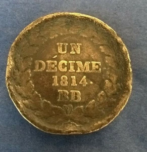 Jeton Ancien UN DÉCIME L COURONNÉE 1814 BB Strasbourg Louis XVIII - Picture 1 of 2