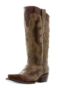 Womens Western Wear Cowboy Boots Distressed Leather Snip Toe Brown - Picture 1 of 7