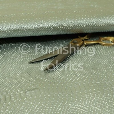 Designer Embossed Snake Animal Textured Silver Faux Leather Upholstery Fabric - Image 1 of 4