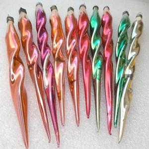 10 Antique Vintage Glass USSR Christmas Ornaments Xmas Tree Decorations Icicles - Picture 1 of 8