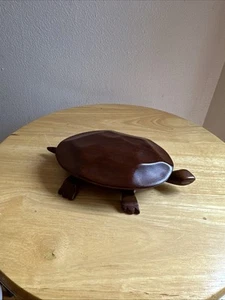 Vintage Hand-carved 7.5” Wood Turtle Trinket Box Made In Haiti - Picture 1 of 10