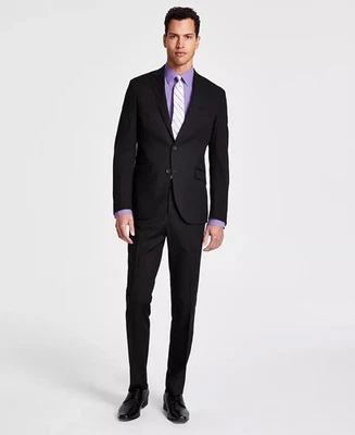$590 NEW KENNETH COLE Mens 38S Solid Black Slim 2 Piece Suit W/Dress Pants 30x30 - Image 1 of 4