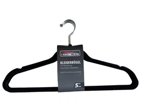 5 Kleiderbügel Samtbezug Schwarz Kunststoff Samt mit Hosensteg Rockhaken Bügel - Bild 1 von 2